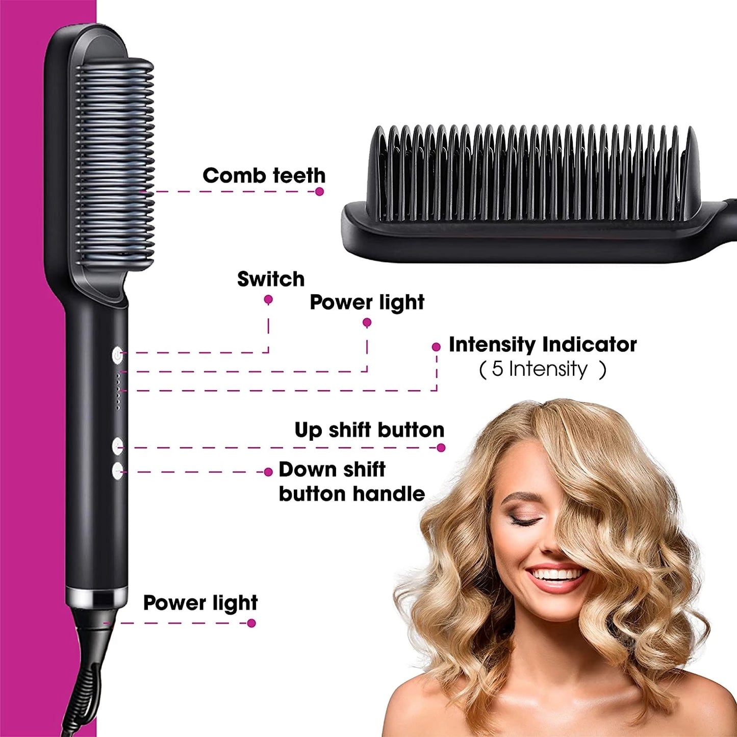 Hair Straightener Brush 2 In 1 Hair Hot Comb Electric Hair Straightener Curler Heating Styling Comb Straightening and Curling Styling Tool