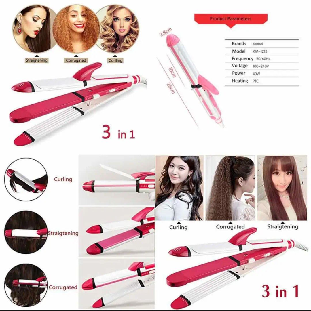 3 In 1 Professional Electric Hair Straightener - Best Quality series with 360 Rotation Swivel Cord - All In 1 Curling Rolling Crimping - Curler - Hair Roller