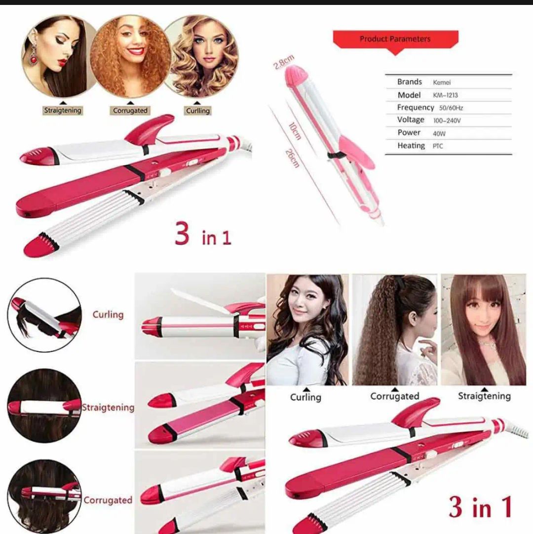 3 In 1 Professional Electric Hair Straightener - Best Quality series with 360 Rotation Swivel Cord - All In 1 Curling Rolling Crimping - Curler - Hair Roller